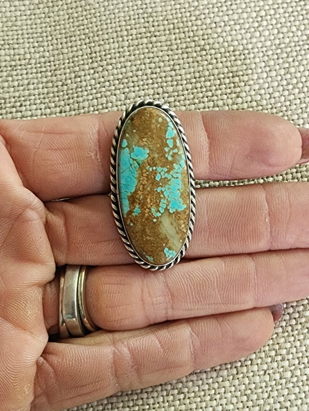 Mine #8 Turquoise Oval Statement Adjistable Ring - Navajo Artist